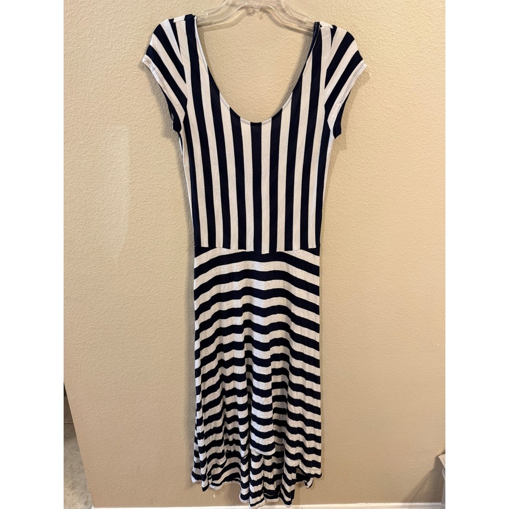Gap Striped Midi Dress Womens M Blue White Excellent High Low Cap Sleeve